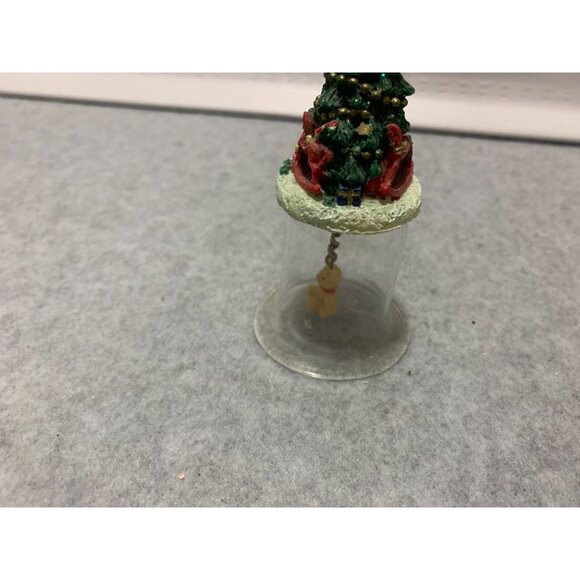 Christmas Tree Bell Glass Dome Teddy Bear Hanging - Picture 2 of 5